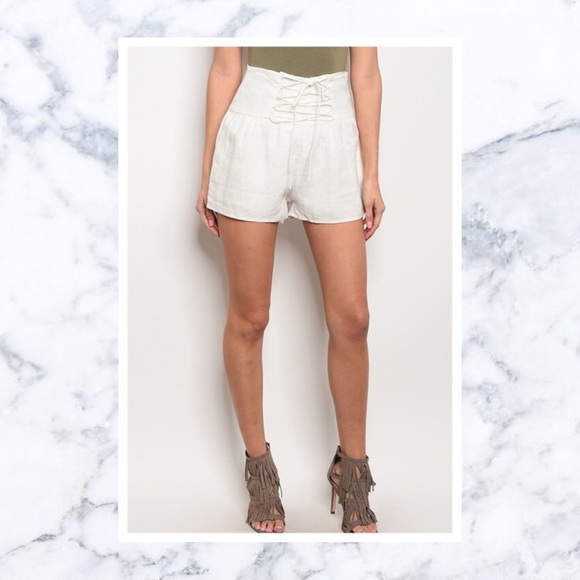  *1 LARGE LEFT* High-Rise Linen Lace-Up Shorts - Picture 2 of 8